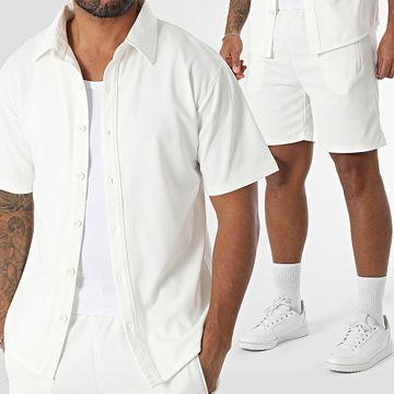 MTX - Conjunto de camisa de manga corta y pantalón corto de jogging texturizado 303 Beige claro