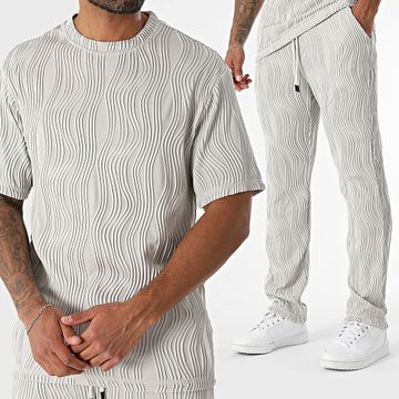 John H - Conjunto de camisa y pantalón 086 Gris claro