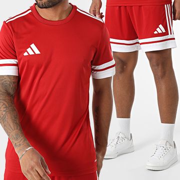 Adidas Performance - SQUA25 Conjunto de camiseta y pantalón corto de jogging a rayas JE2601 JE7745 Rojo Blanco