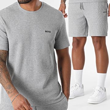 BOSS - Camiseta Waffle y pantalón corto de jogging 50535891 50535884 Gris