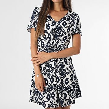 Vero Moda - Esay Joy Vestido Mujer Blanco Azul Marino