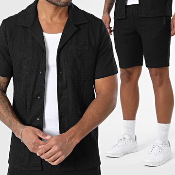 Zayne Paris  - 123 Conjunto negro de camisa de manga corta y pantalón corto de jogging texturizado