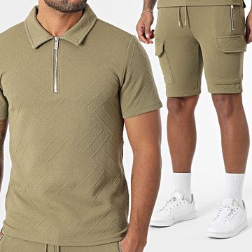 Zayne Paris  - Conjunto de polo de manga corta y pantalón corto cargo 969 Verde caqui