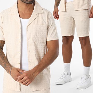 Zayne Paris  - Conjunto de camisa de manga corta y pantalón corto a cuadros 120 Beige