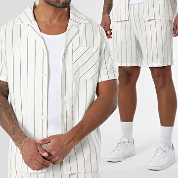 Zayne Paris  - Conjunto de camisa de manga corta y pantalón corto a rayas 113 beige claro