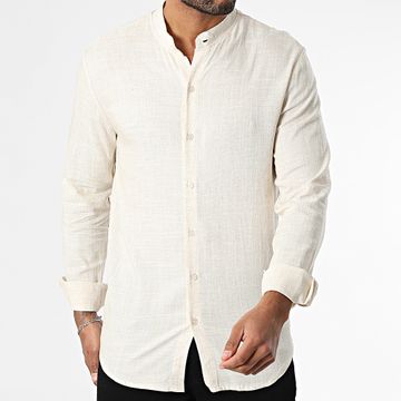 Frilivin - Camisa de manga larga con cuello Oficial 106 Beige jaspeado