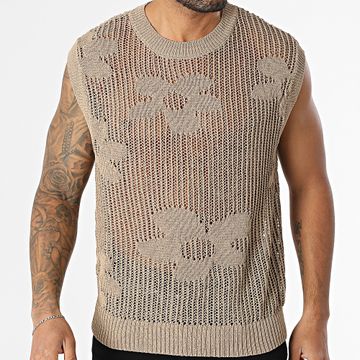 Frilivin - Camiseta de tirantes de malla calada beige 33A