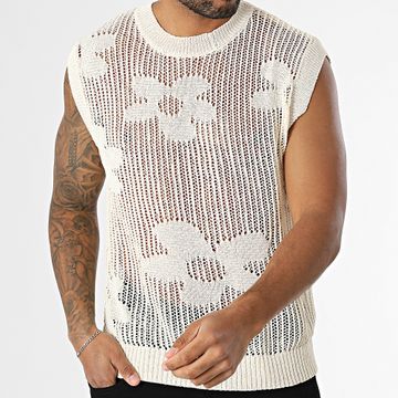Frilivin - Camiseta de tirantes de malla calada 33A Beige claro
