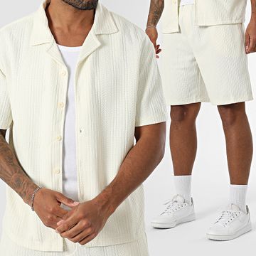 Uniplay - Conjunto de camisa de manga corta y pantalón corto texturizado 515 Beige
