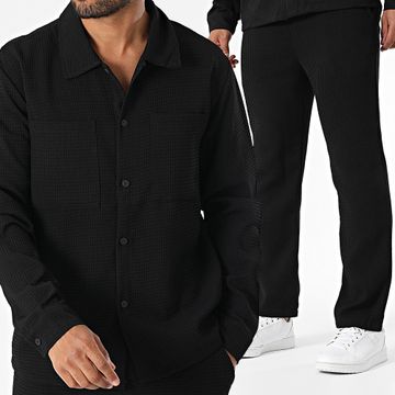 Uniplay - Conjunto de camisa y pantalón de manga larga Waffle 163 negro