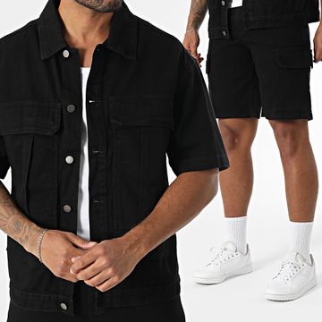 Uniplay - Conjunto de chaqueta vaquera de manga corta y pantalón corto cargo Jean 235 Negro