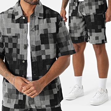 Uniplay - Conjunto Camisa Vaquera Manga Corta Y Vaquero Corto 221 Negro Gris