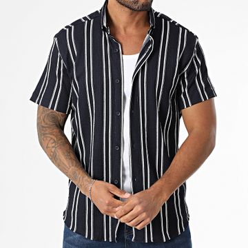 Classic Series - 011 Camisa de manga corta a rayas azul marino y blanco