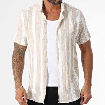 Classic Series - Camisa de rayas de manga corta 012 Beige Blanco