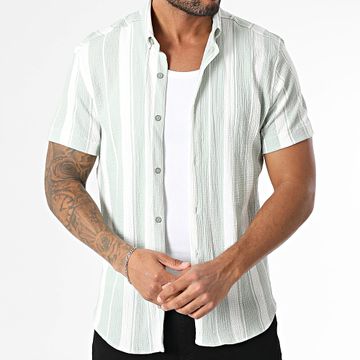 Classic Series - Camisa a rayas de manga corta 012 Verde claro Blanco