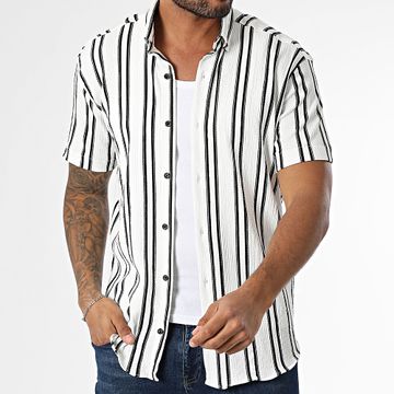 Classic Series - Camisa de rayas manga corta 011 Blanco Negro
