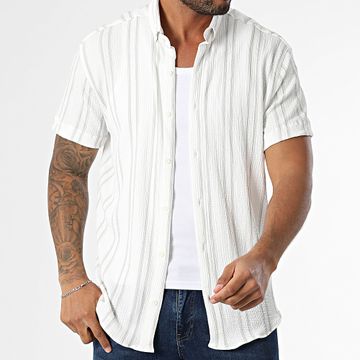 Classic Series - Camisa de rayas de manga corta 011 Blanco Gris