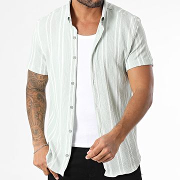 Classic Series - Camisa a rayas de manga corta 011 Verde claro Blanco
