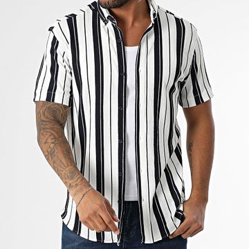 Classic Series - Camisa de rayas manga corta 011 Blanco Azul Marino