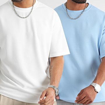 LBO - Lote De 2 Camisetas Texturizadas Waffle Grande 2061 Blanco Azul Claro