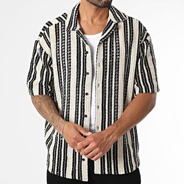 Only And Sons - Camisa Dani Beige Negra Rayas Manga Corta