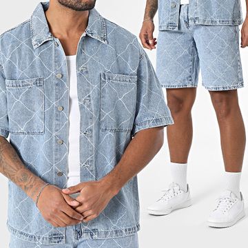 Uniplay - 214 Conjunto de camisa vaquera azul de manga corta y pantalón corto