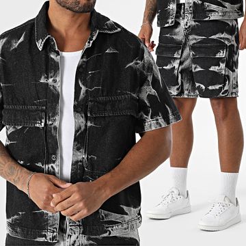 Uniplay - Conjunto de camisa vaquera de manga corta y vaquero corto Cargo 009 Negro