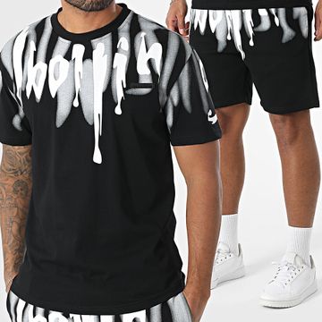MTX - Conjunto de camiseta oversize negra y pantalón corto de jogging 628