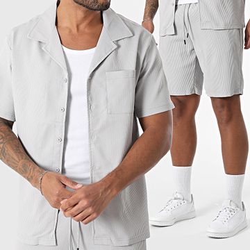 MTX - 21A Conjunto de camisa gris de manga corta y pantalón corto de punto elástico