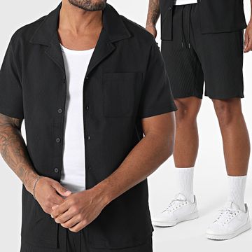 MTX - 21A Conjunto de camisa negra de manga corta y pantalón corto de punto elástico
