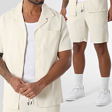 MTX - 21A Conjunto de camisa de manga corta y pantalón corto de punto elástico beige