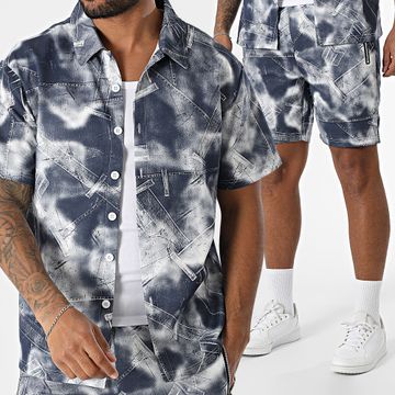 MTX - 23A Conjunto de camisa de manga corta y pantalón corto azul marino