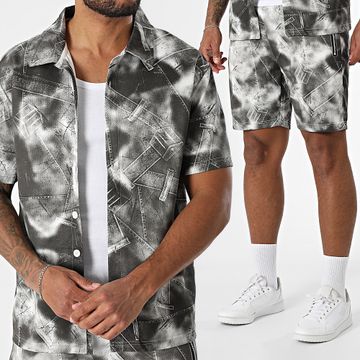 MTX - Conjunto de camisa de manga corta y pantalón corto de jogging 23A Gris