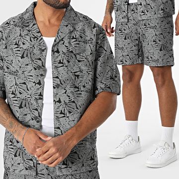 MTX - 36A Conjunto de camisa de manga corta y pantalón corto de lino gris