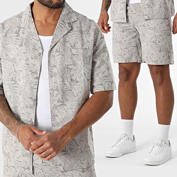 MTX - 36A Conjunto de camisa de manga corta y pantalón corto de lino beige