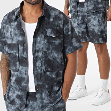 MTX - Conjunto de camisa de manga corta y pantalón corto a rayas 528 Negro Gris