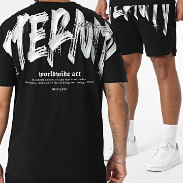 MTX - Conjunto de camiseta grande oversize y pantalón corto de jogging 635 Negro