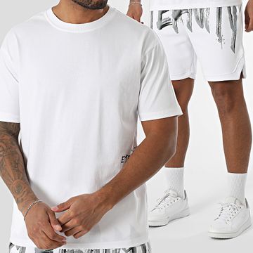 MTX - Conjunto de camiseta grande oversize y pantalón corto de jogging 635 Blanco