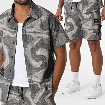MTX - Conjunto de camisa de manga corta y pantalón corto Cargo texturizado 38A Gris Beige