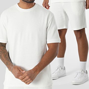 Classic Series - Conjunto de camiseta oversize grande y pantalón corto texturizado 051 blanco