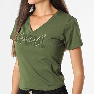 Kaporal - Camiseta de mujer Vasic con cuello en V Verde caqui