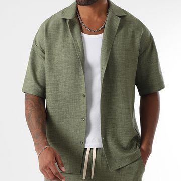 LBO - Camisa Manga Corta Efecto Lino Grande 2064 Verde Caqui