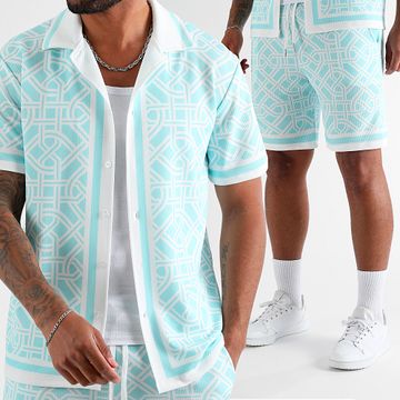 LBO - Conjunto de camisa de manga corta y pantalón corto estampado 2065 Mint Green White
