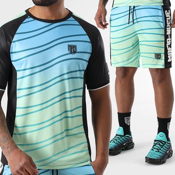 MA9 Mafia Nueve - Conjunto de camiseta y pantalón corto de chándal Hypernova Volt Green Fresh Icy Striped