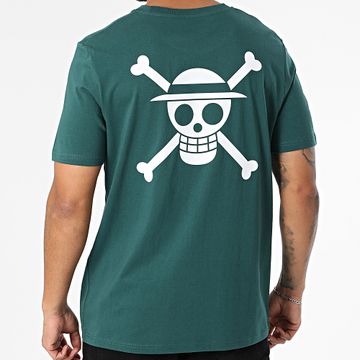 One Piece - Tee Shirt Oversize Large Mugiwara Big Back Verde Botella Blanco