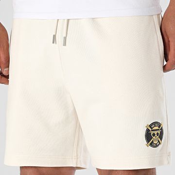 One Piece - Pantalón Corto Jogging Logo Badge Beige Dorado