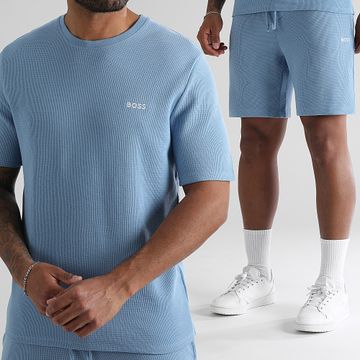 BOSS - Camiseta Waffle y pantalón corto de jogging 50535891 50535884 Azul claro