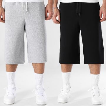 LBO - Juego de 2 pantalones cortos holgados grandes 1702 1701 Gris brezo Negro