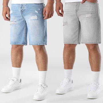 LBO - Lote de 2 vaqueros cortos relaxed destroy 0326 0324 Grey Blue Denim
