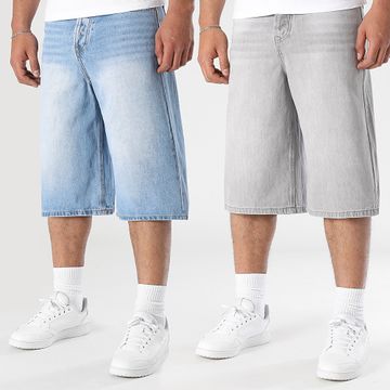 LBO - Juego de 2 pantalones cortos vaqueros holgados grandes 0338 0337 Gris Azul Denim